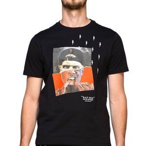 NEIL BARRETT MENS “RAP NOX" GOD OF THE NIGHT BLACK PRINT S/S TEE T-SHIRT LONG MD